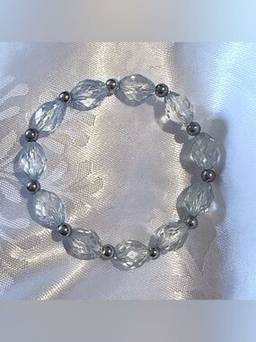 Light Blue Crystal Bead Stretch Bracelet - Unbranded